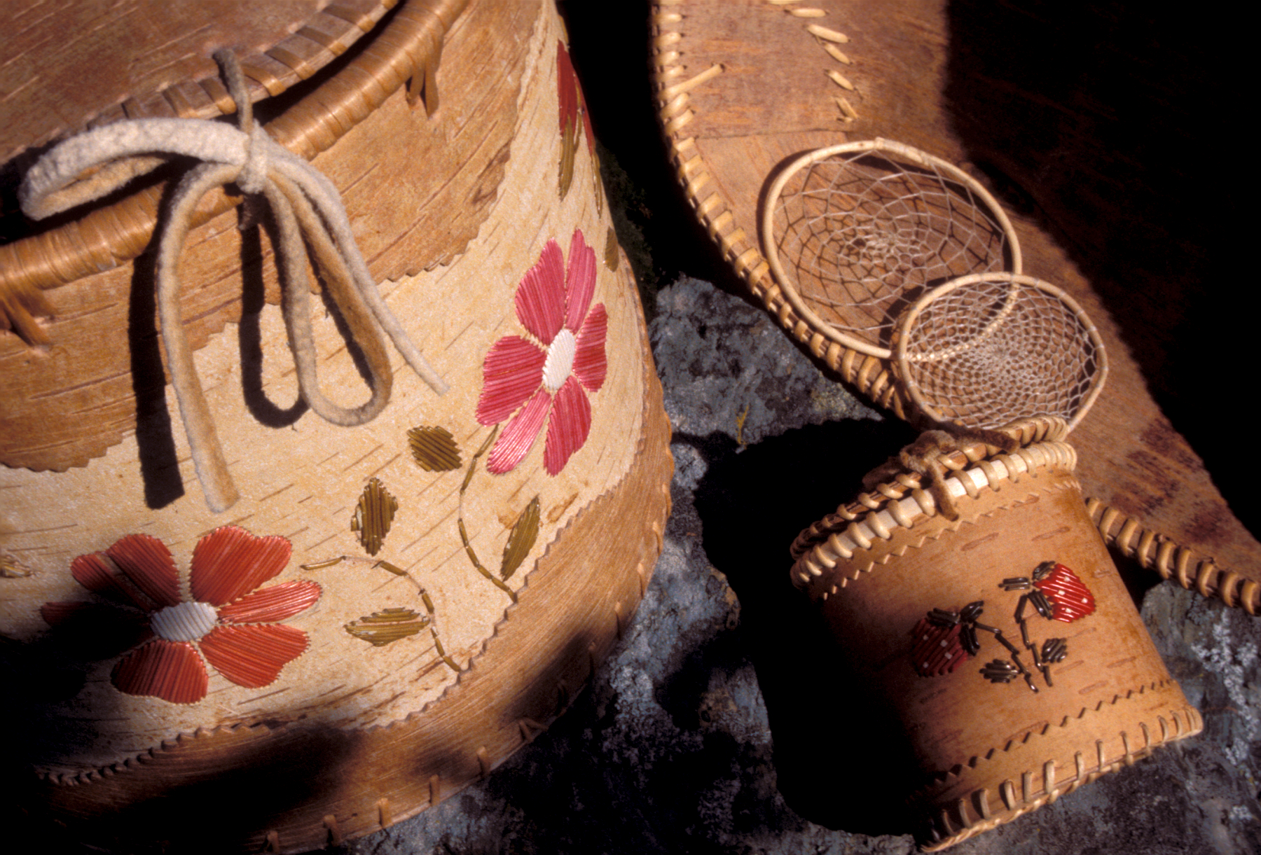 Birchbark crafts and baskets