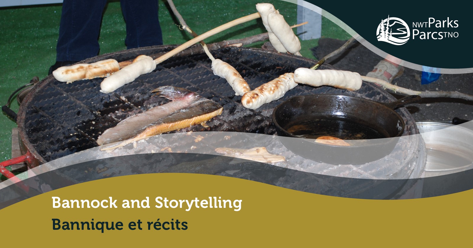Bannock sticks over a fire