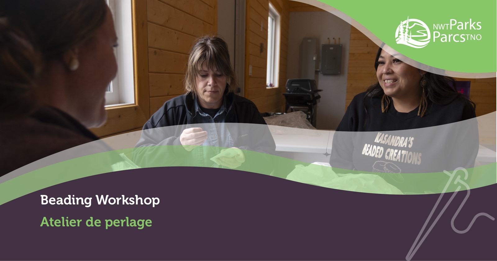 Beading workshop banner with participants