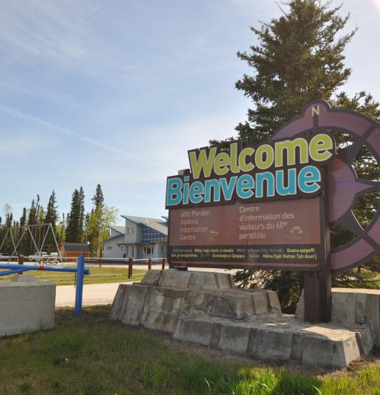 Welcome sign at 60th Parallel